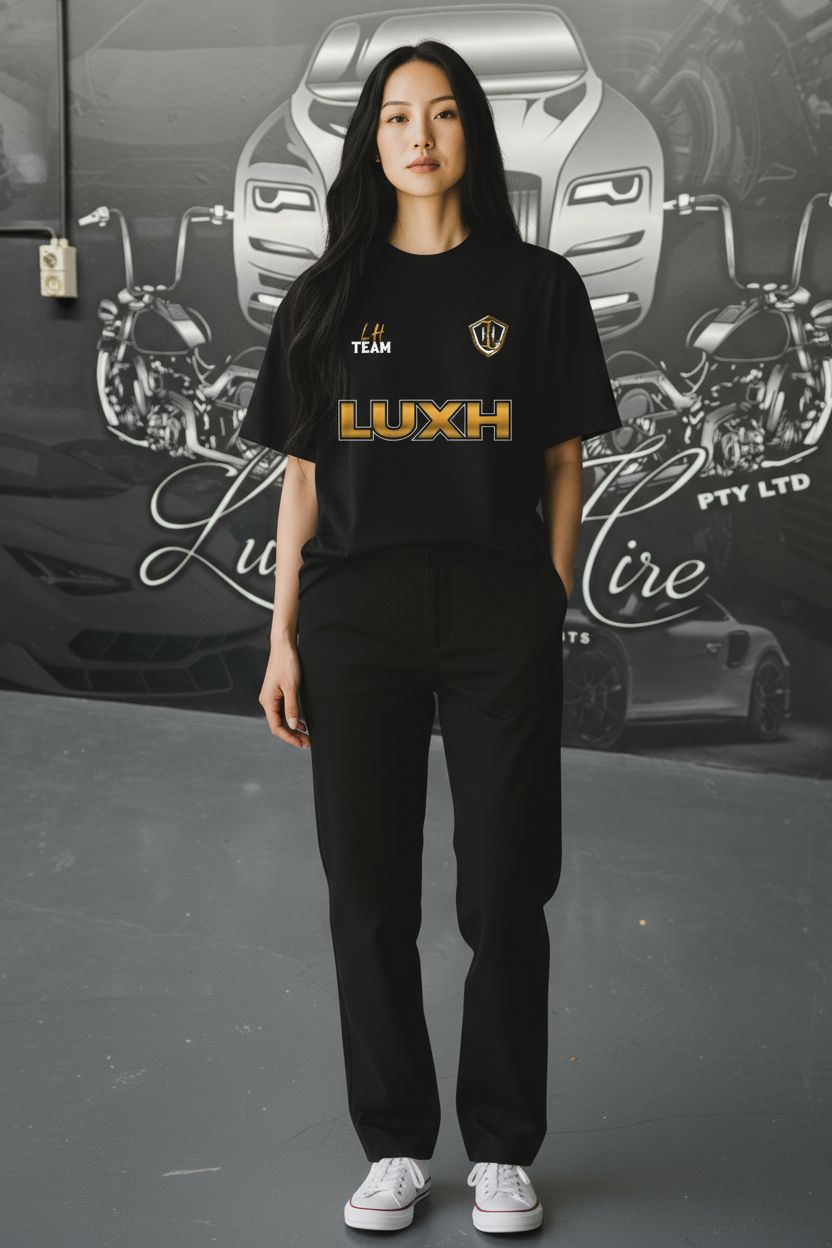 Women's LH Team Oversize Black Tee Gold Logo